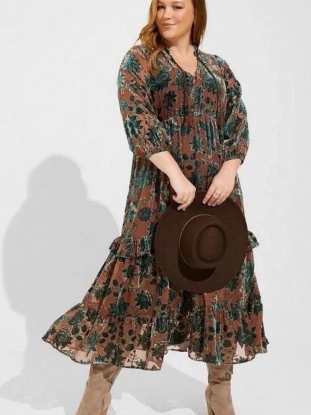NEW torrid Tea Length Velvet Burnout Ruffle Dress size 1x